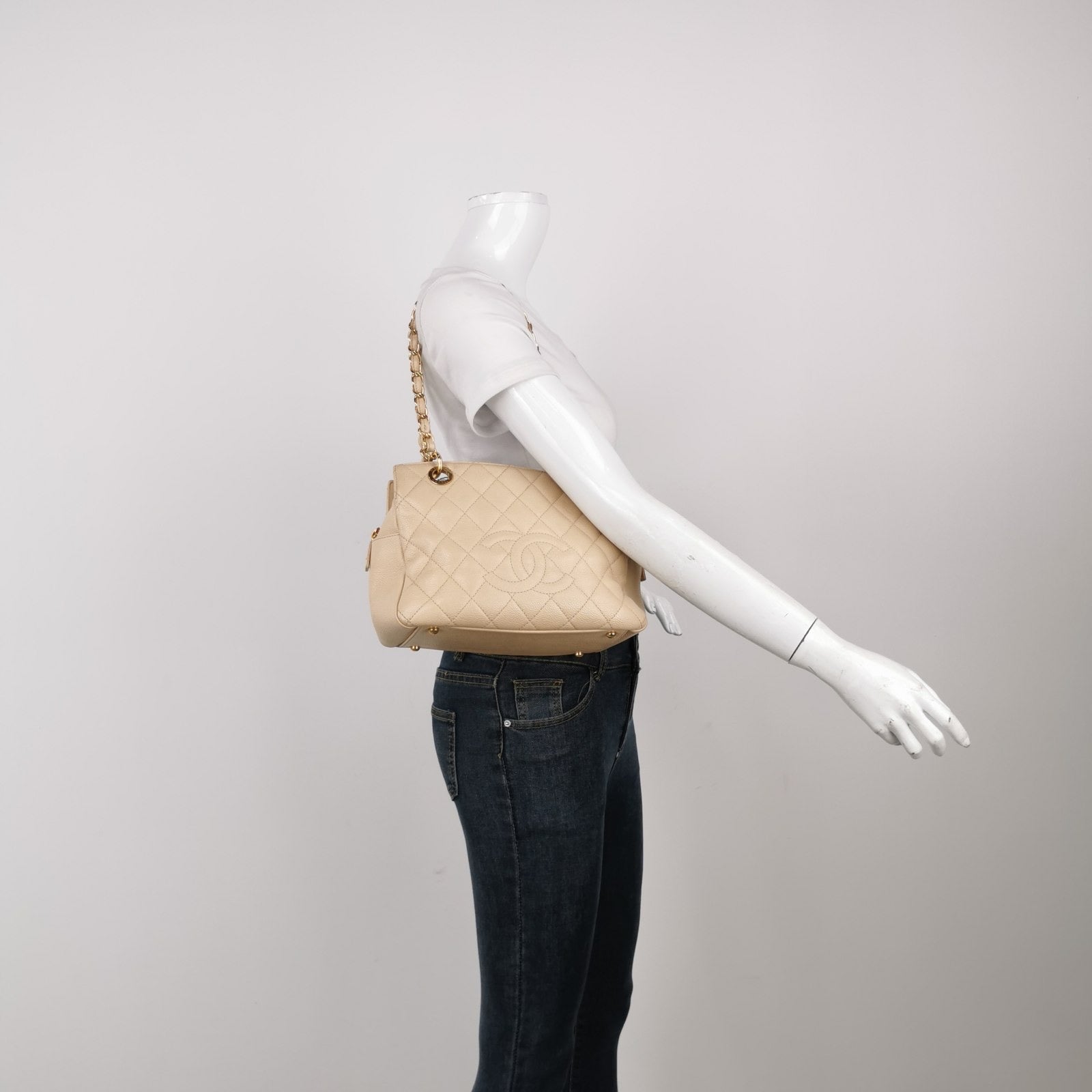 Chanel Petite Shopping PST Caviar Shopping Beige Leather Tote Bag