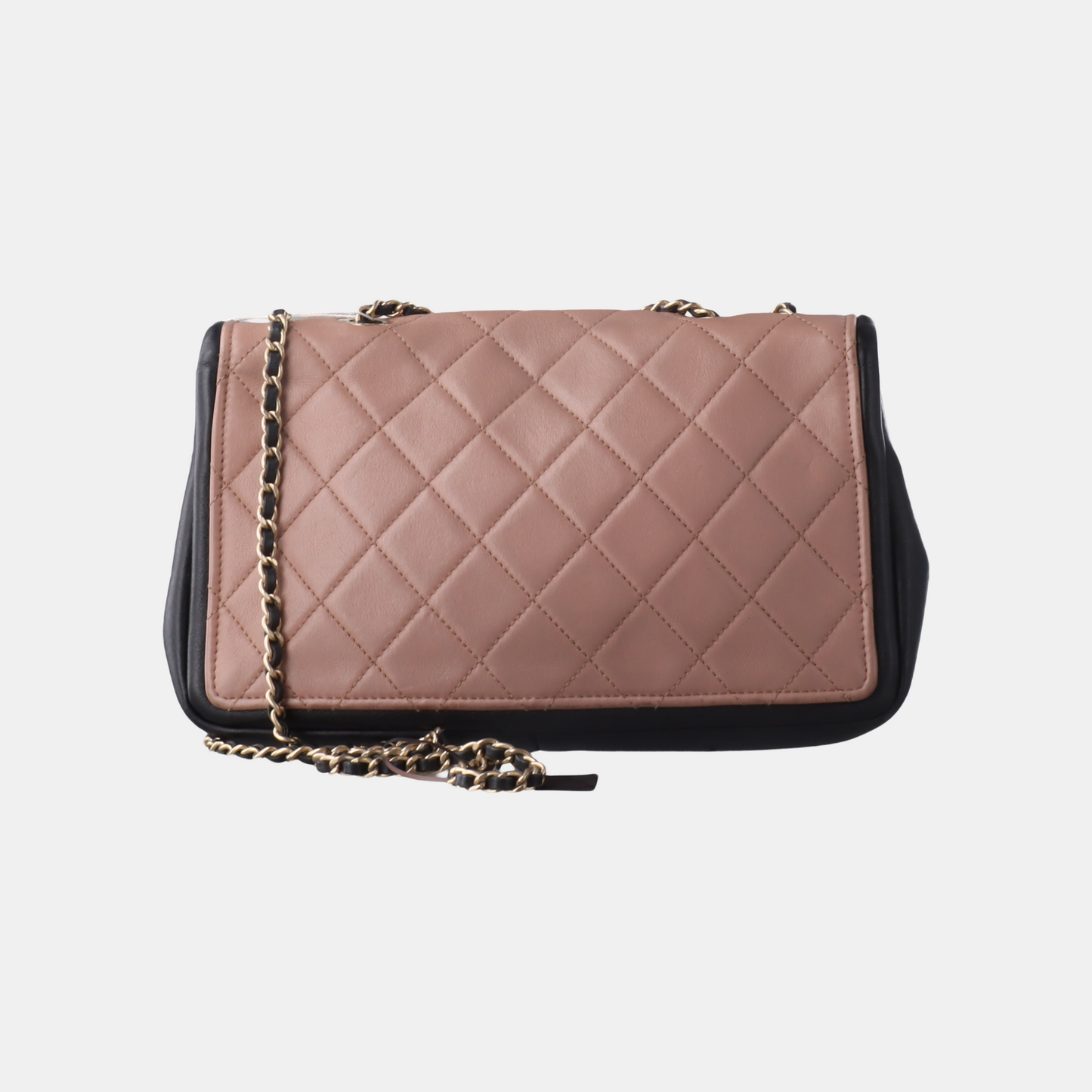 Chanel Classic Flap Calfskin Nude Trim Black Pink Leather Shoulder Bag