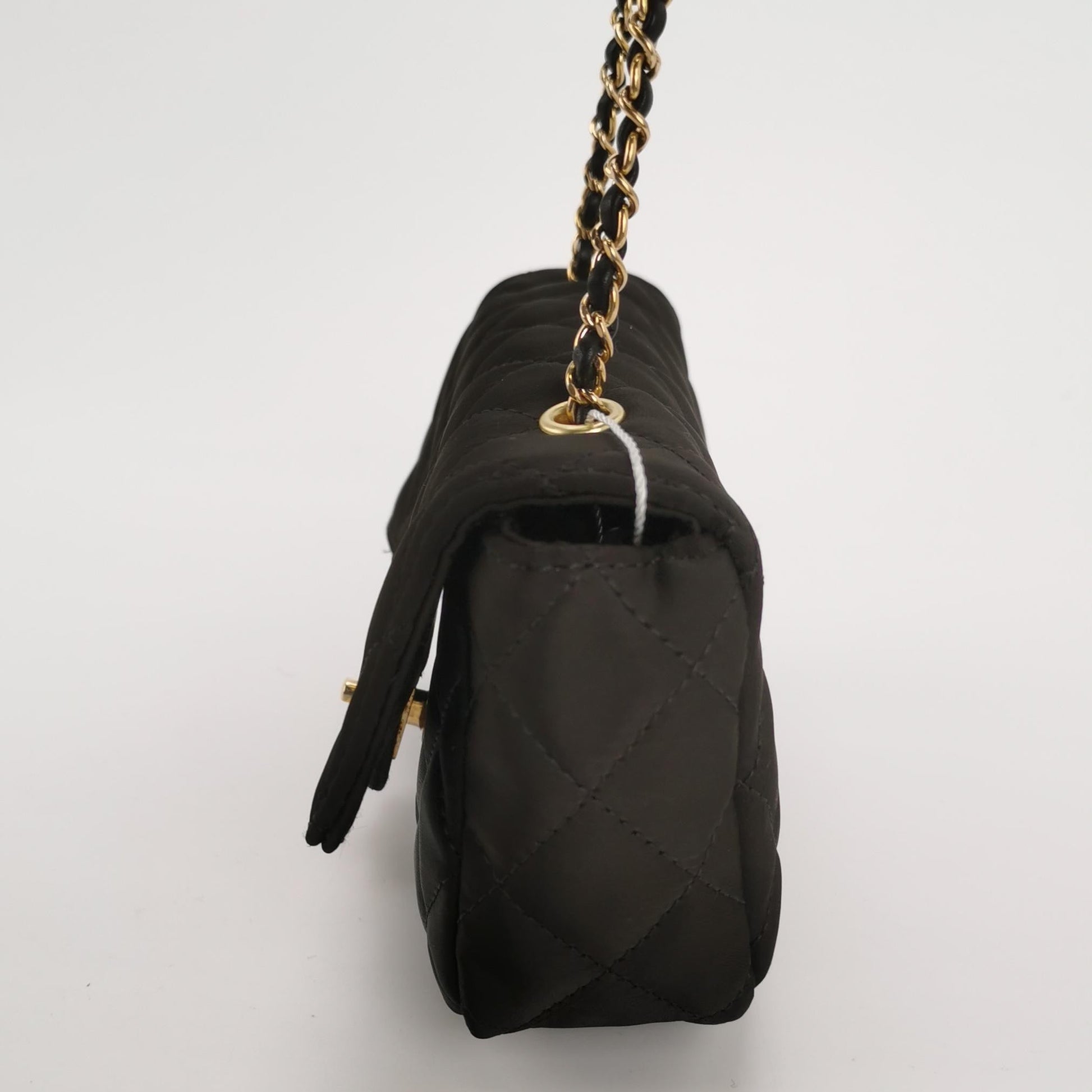 Chanel Classic Flap Extra Silk Satin Quilted Black Gold Mini Bag