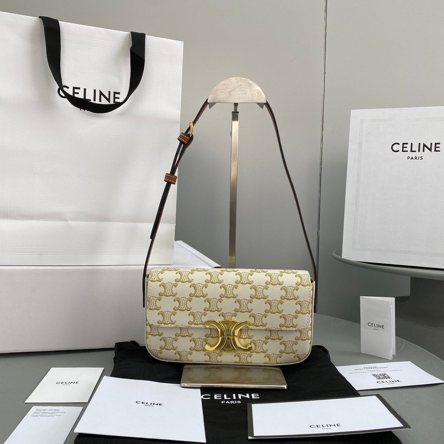 Top Quality Triomphe Shoulder Bag In Triomphe Canvas White