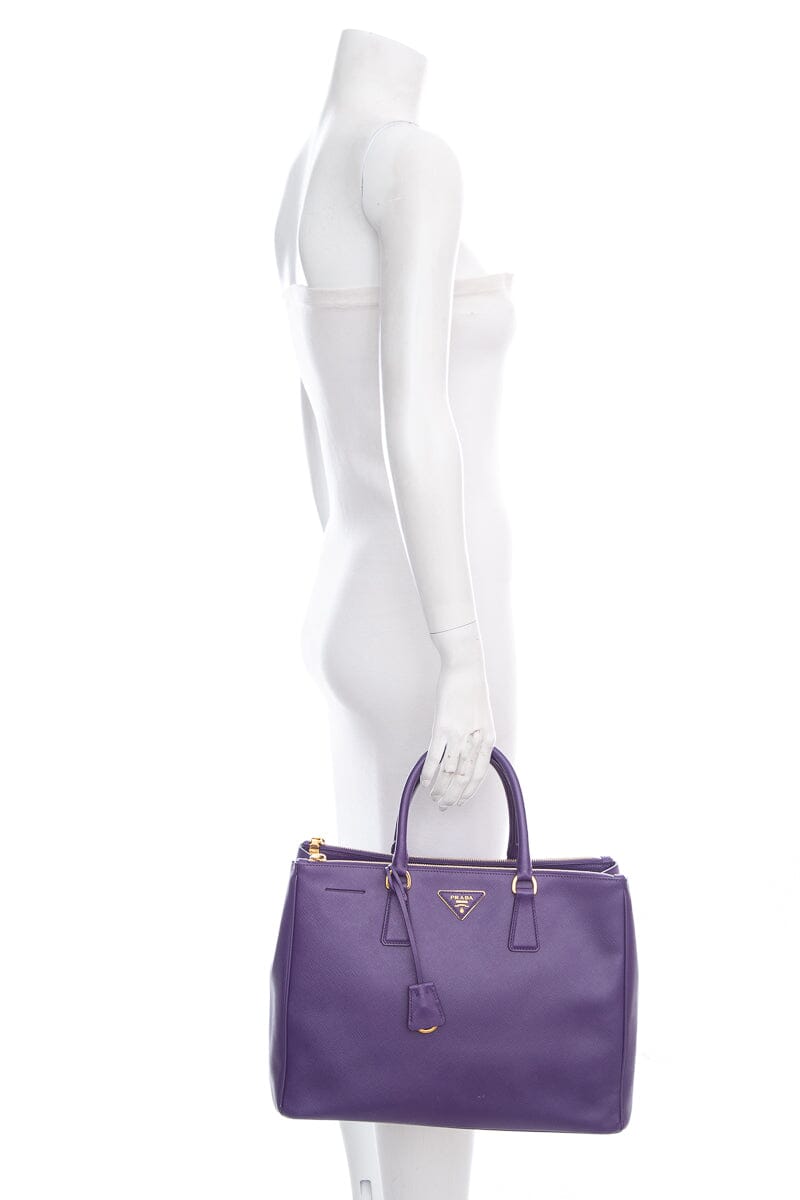Prada Galleria Double Tote Leather Saffiano Purple Tote Bag
