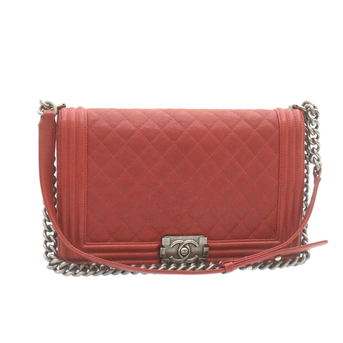 Chanel Boy  Matelasse Chain New Shoulder Bag Leather Red CC Auth A