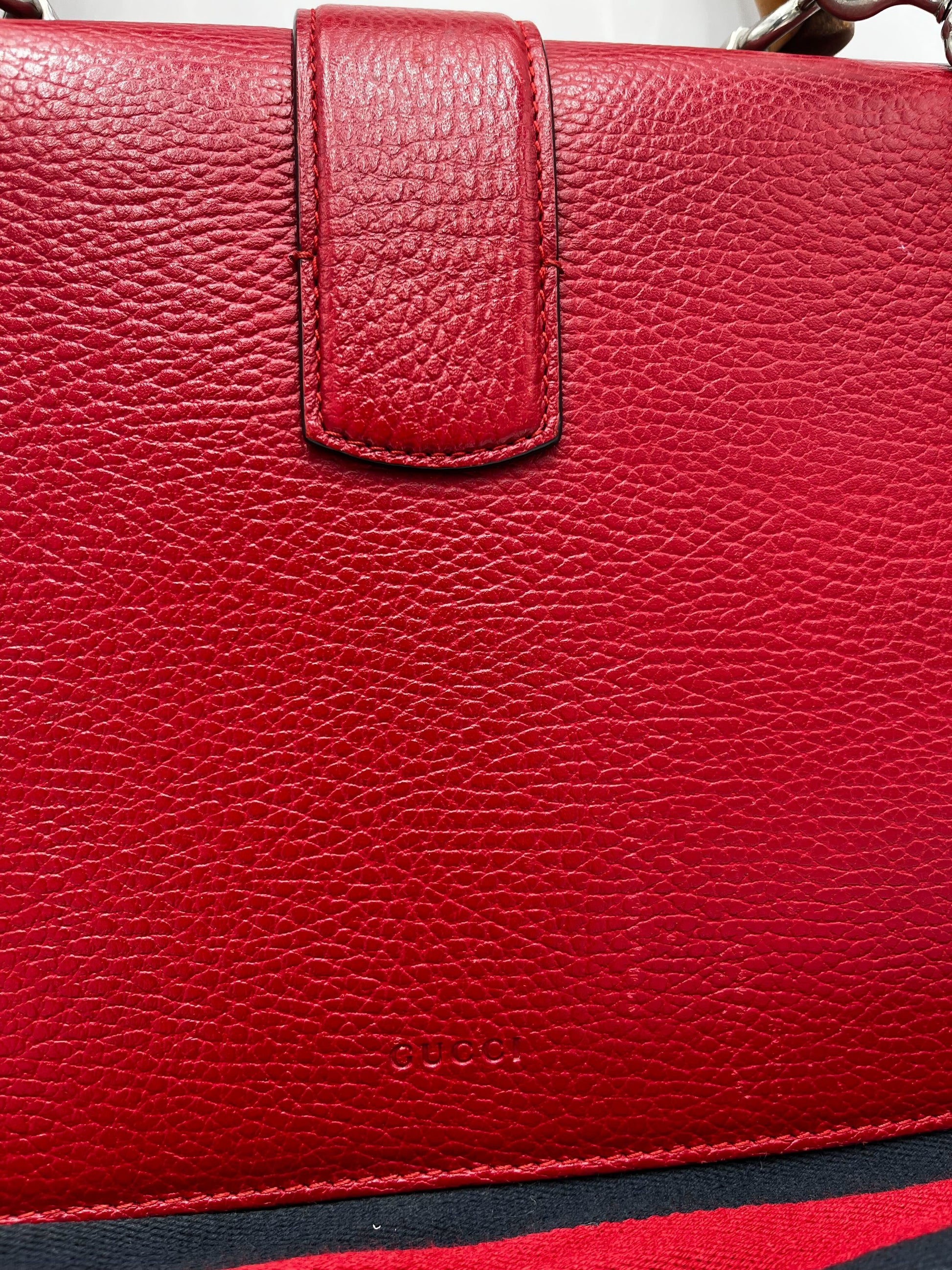 Gucci Dionysus Bamboo Top Handle Bag Leather Red Leather Handbag