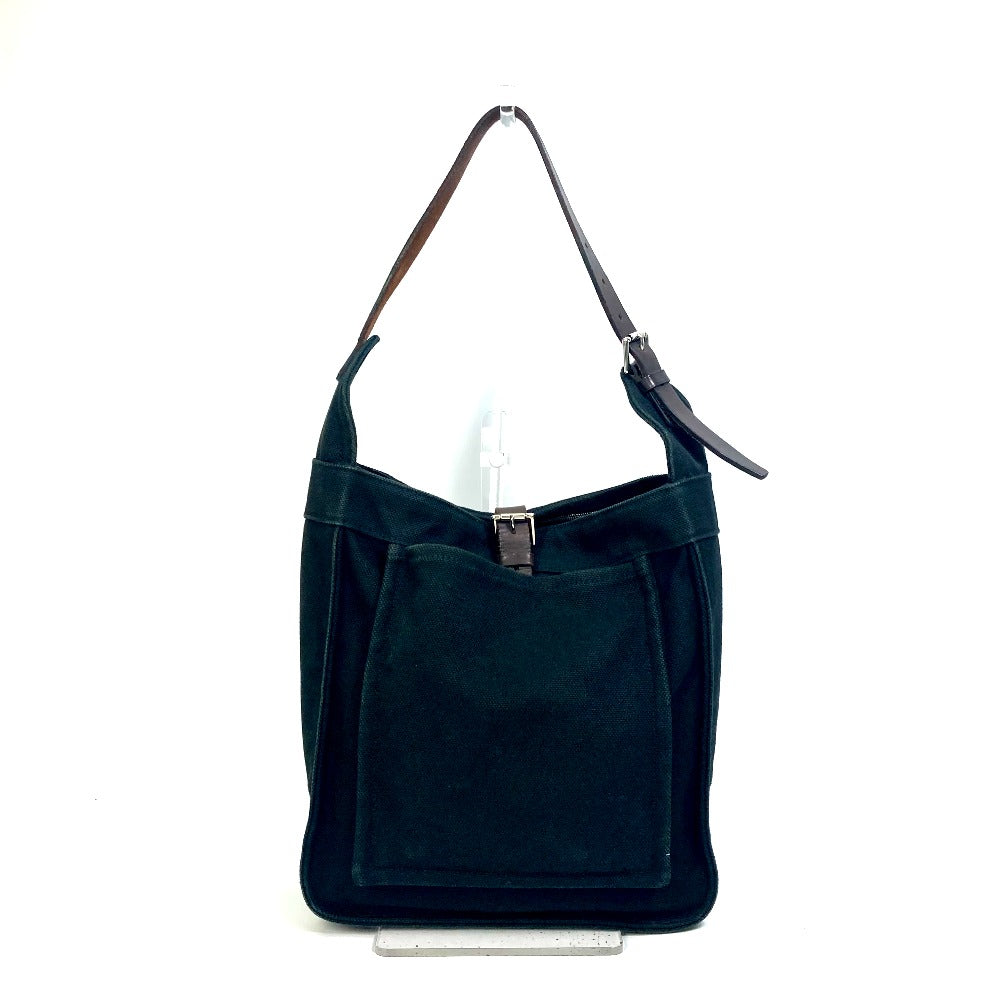 Hermes Tote Bag Shoulder Maruwari Pm Women Leather Canvas Black Shoulder Bag