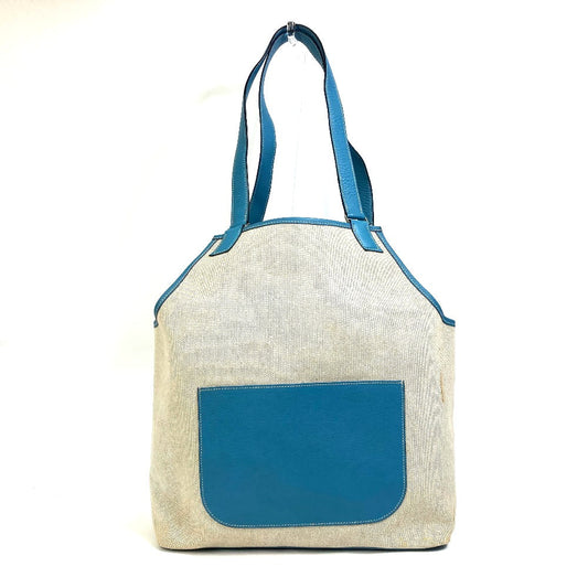 Tote Bag Toile Ash Taurillon Clemence Shoulder Blue Shoulder Bag