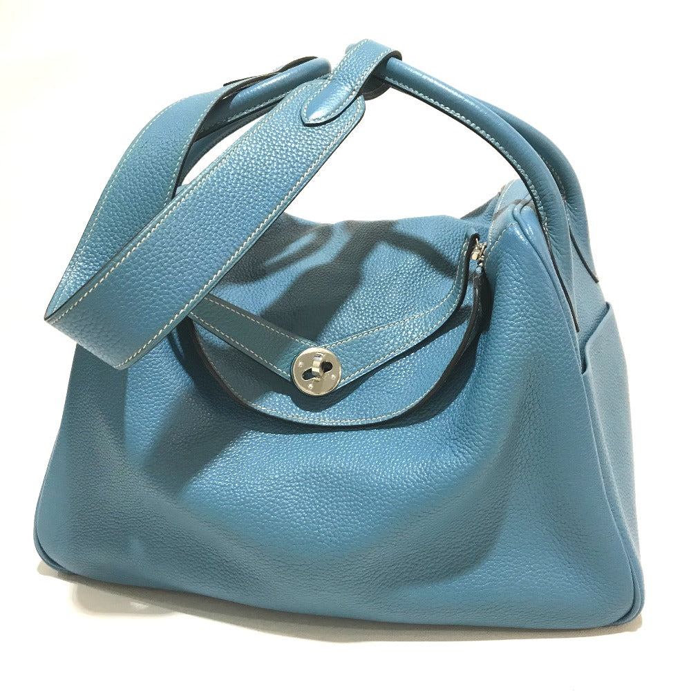 Hermes Handbag Taurillon Clemence Lindy Women Blue Travel Bag