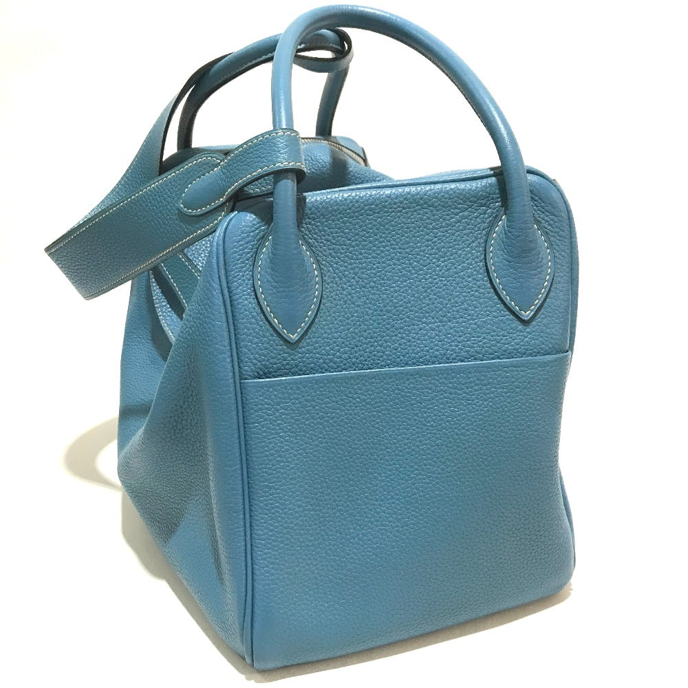 Hermes Handbag Taurillon Clemence Lindy Women Blue Travel Bag