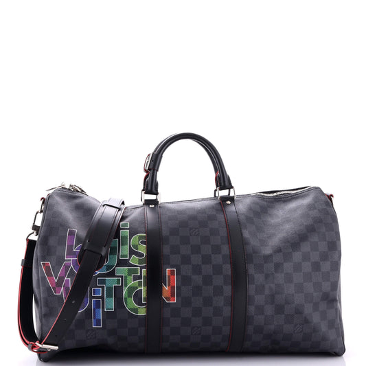 Louis Vuitton Keepall Bandouliere Bag Limited Edition Interlinked Damier Logo Travel Bag