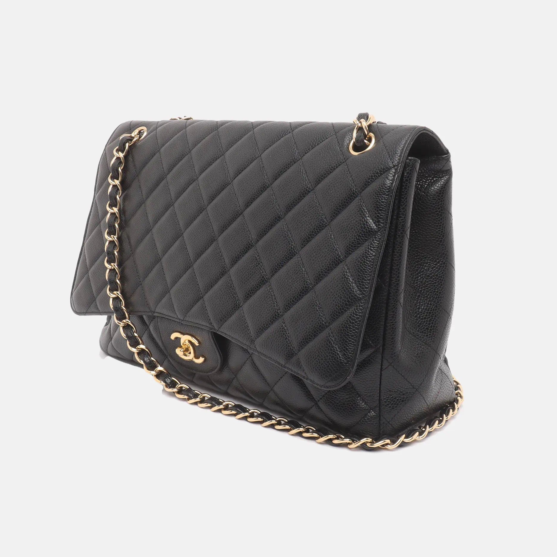 Chanel Classic Flap Maxi Caviar Single Flap Black Gold Leather Handbag Hardware 1