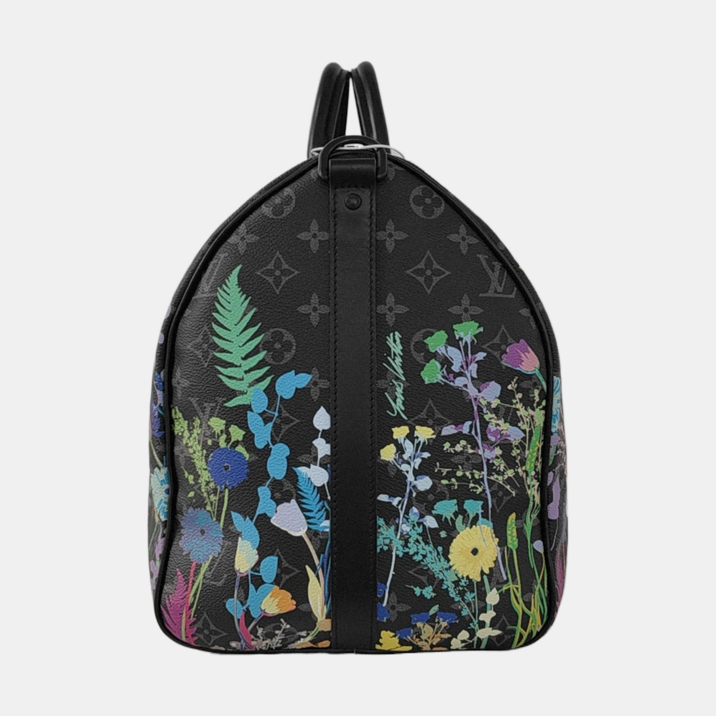 Louis Vuitton Keepall 50 Bandouliere Flower Prints Monogram Black Travel Bag