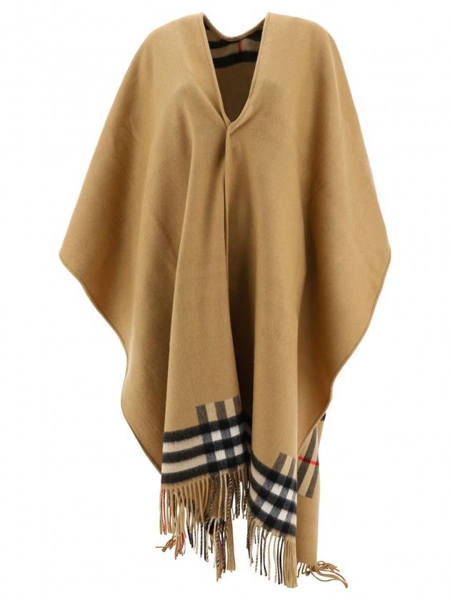 Burberry Luxury Reversible Check Wool Cashmere Cape Handbag Beige Travel Bag