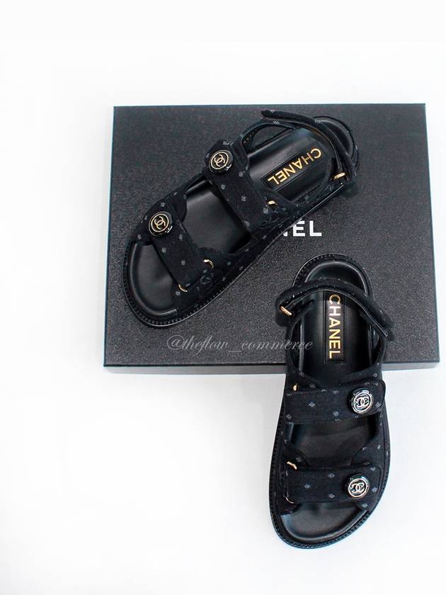 Printed Denim VelcroSandals Black Chanel