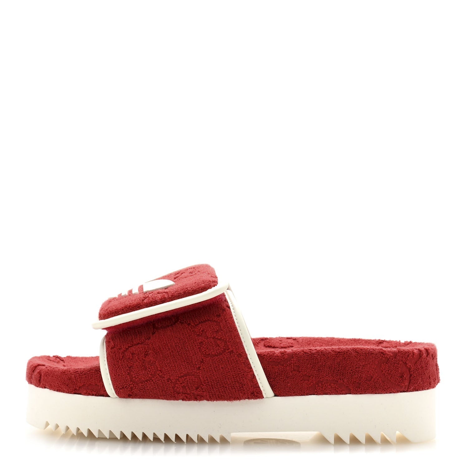 Gucci X ADIDAS Terry Cloth Trefoil GG Monogram Womens Platform Sandals 38 Maple Red Off White
