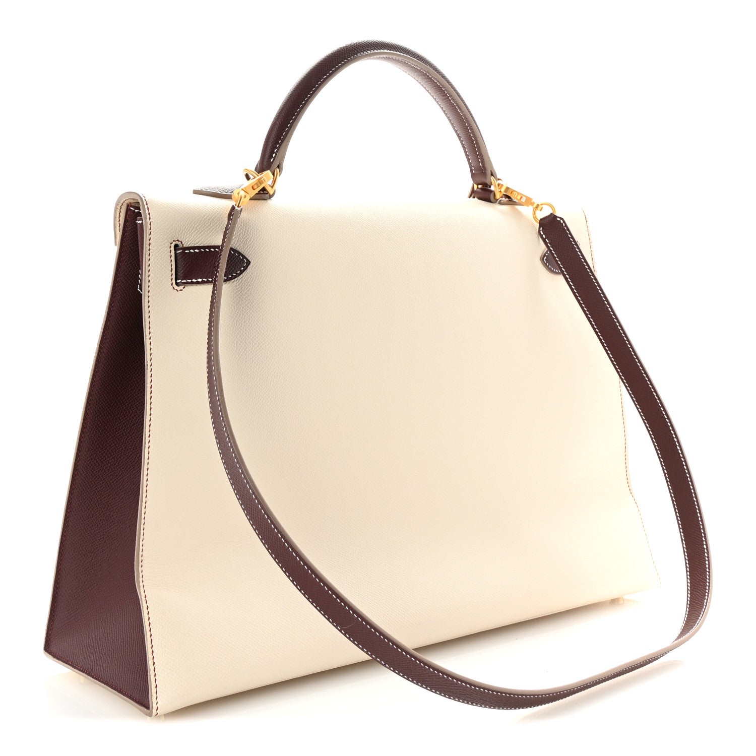 Hermes Epsom Bi Color Horseshoe Kelly Sellier Craie Rouge Shoes