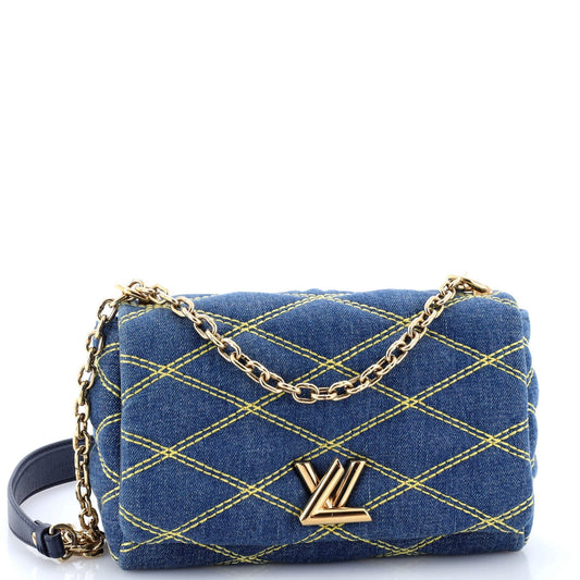 Louis Vuitton Go Handbag Malletage Mm Denim Shoulder Bag