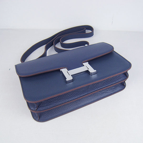 Hermes Luxury Calf Message Bag H Dark Leather Blue Travel Bag