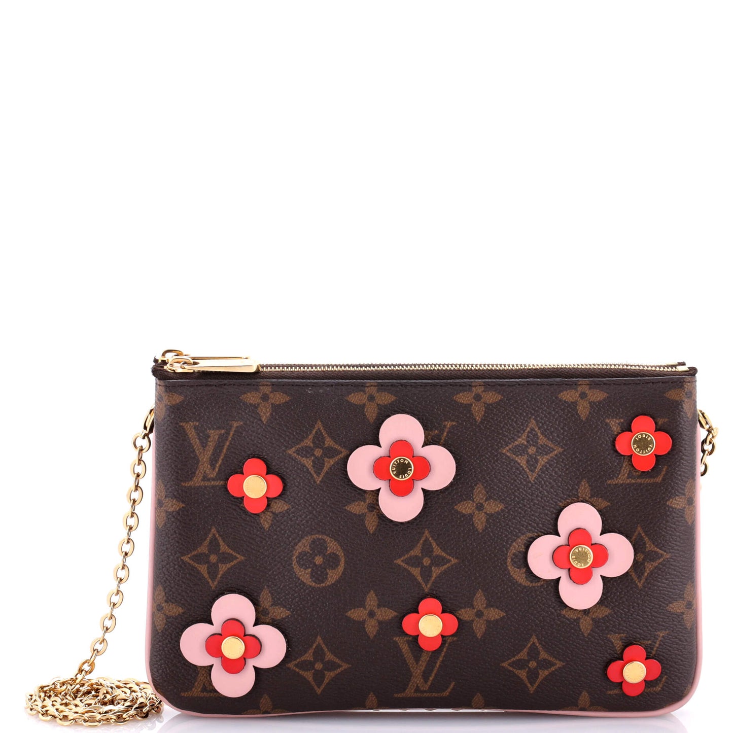 Louis Vuitton Double Zip Pochette Limited Edition Blooming Flowers Canvas Monogram Shoulder Bag