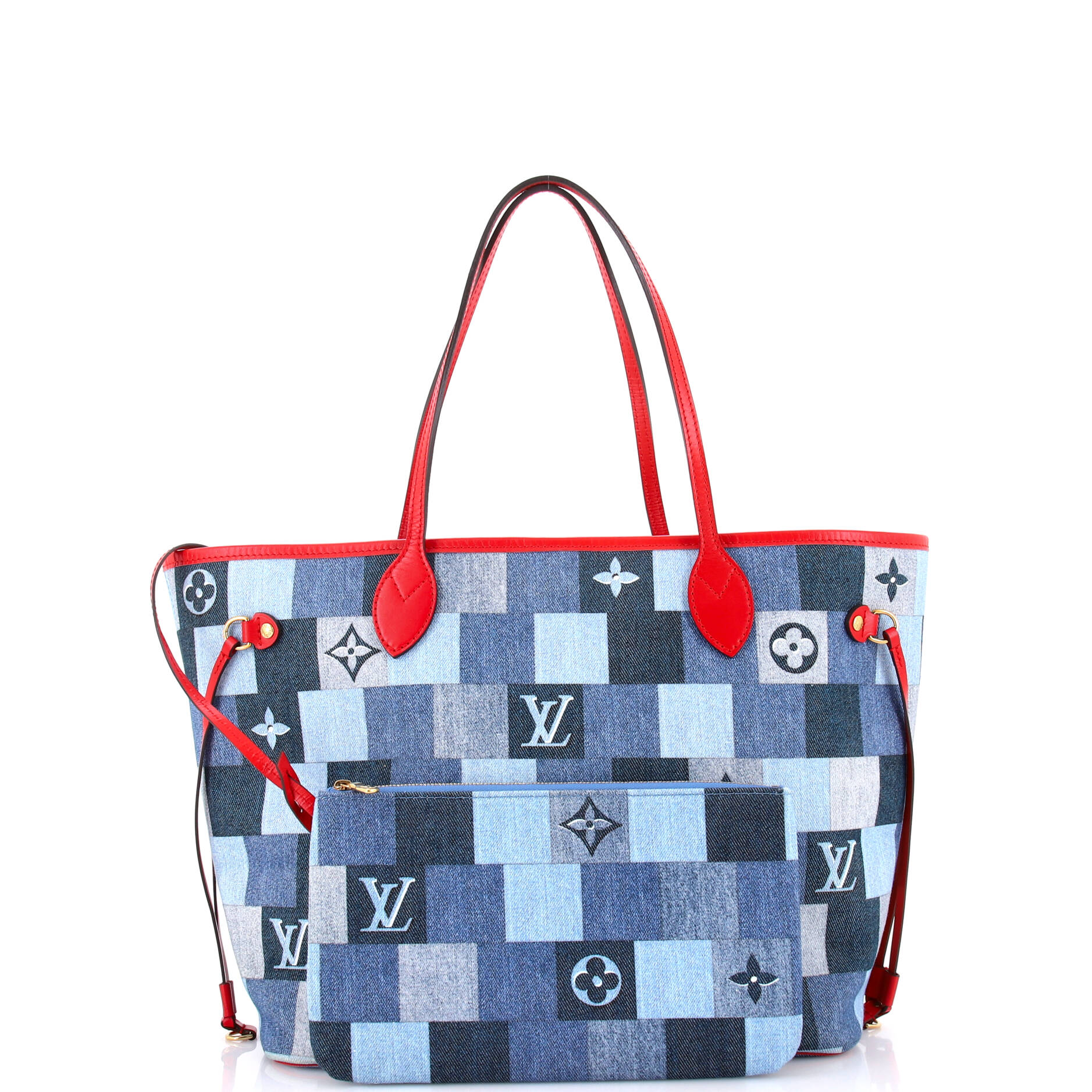 Louis Vuitton Neverfull Tote Damier And Patchwork Mm Denim Monogram Tote Bag
