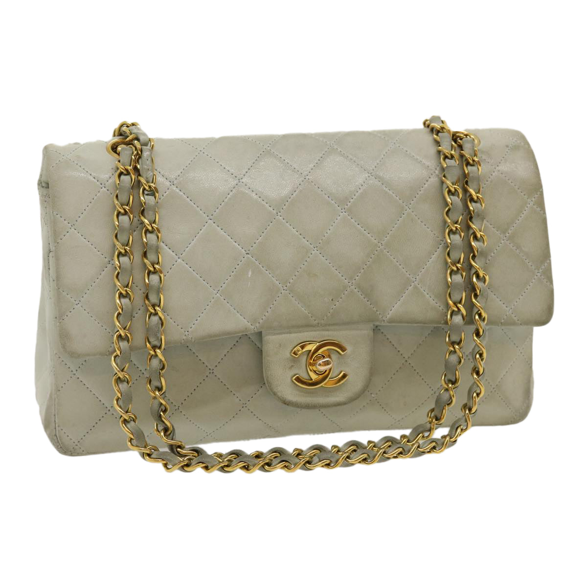 Chanel Classic Matelasse  Double Chain New Shoulder Bag Lamb Skin Auth A