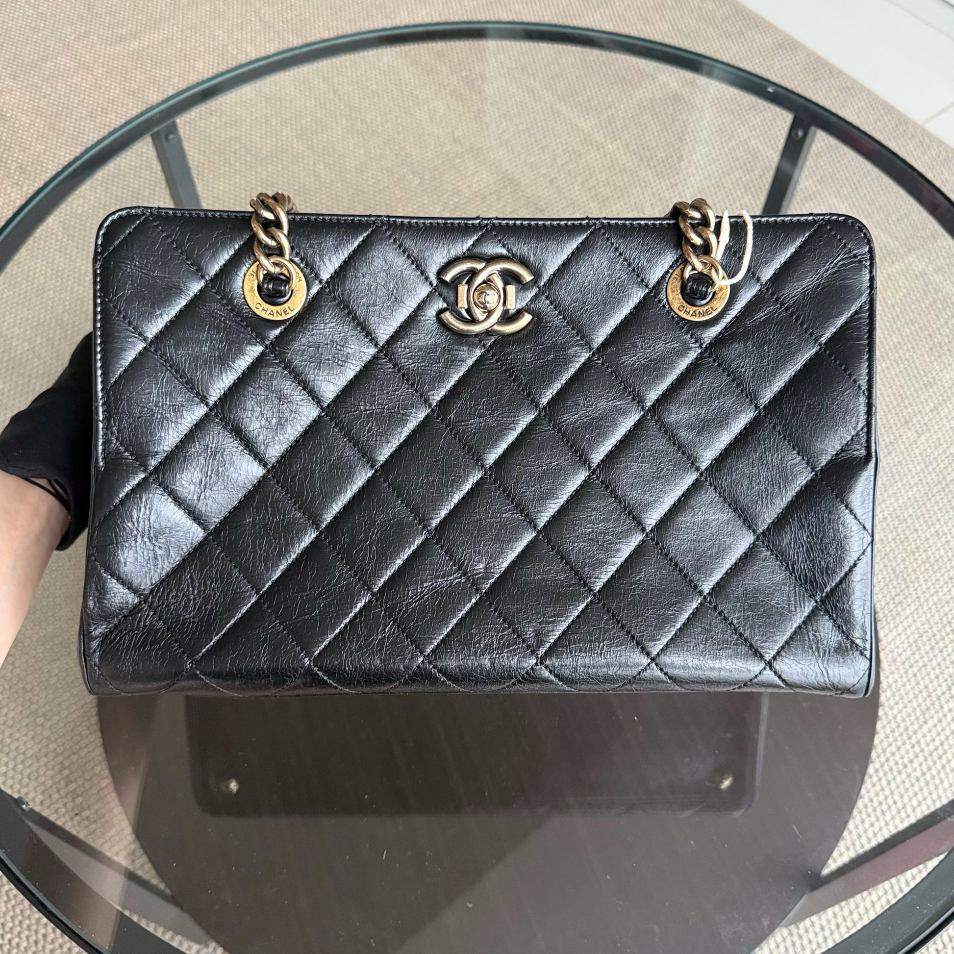 Chanel Shopping Tote - Calfskin Hardware Quilted Black Tote Bag