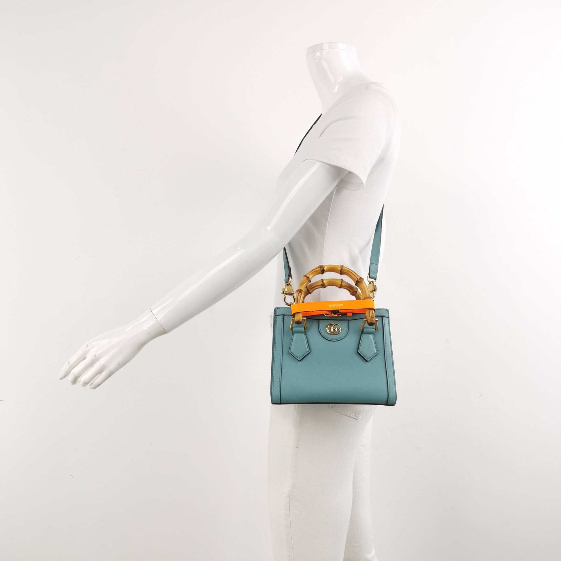 Gucci Diana Bamboo Handle Strap Leather Blue Cream Mini Travel Bag