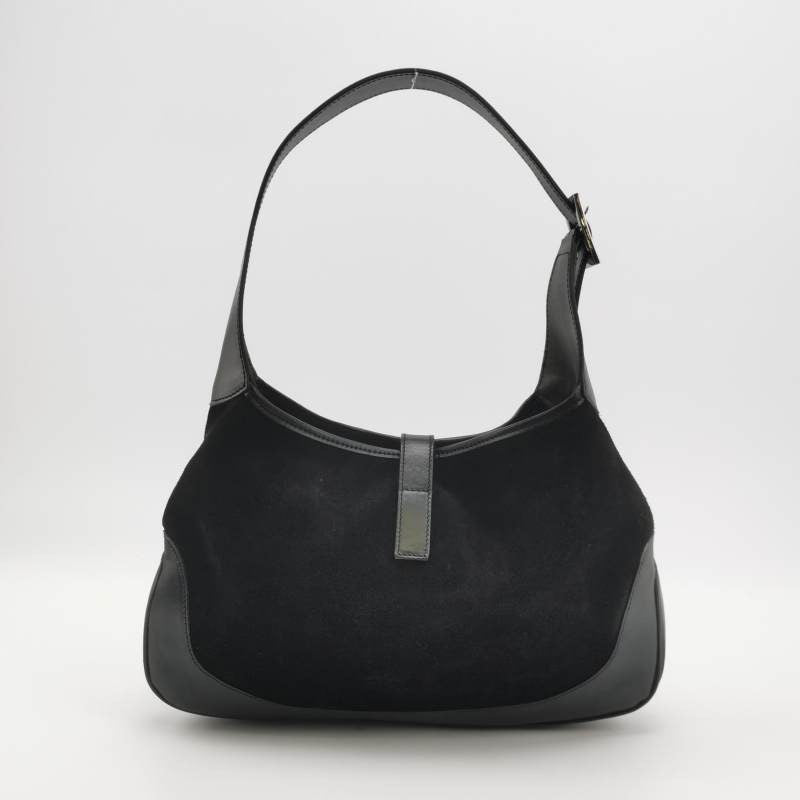Gucci Jackie Web Leather Suede Black Green Shoulder Bag