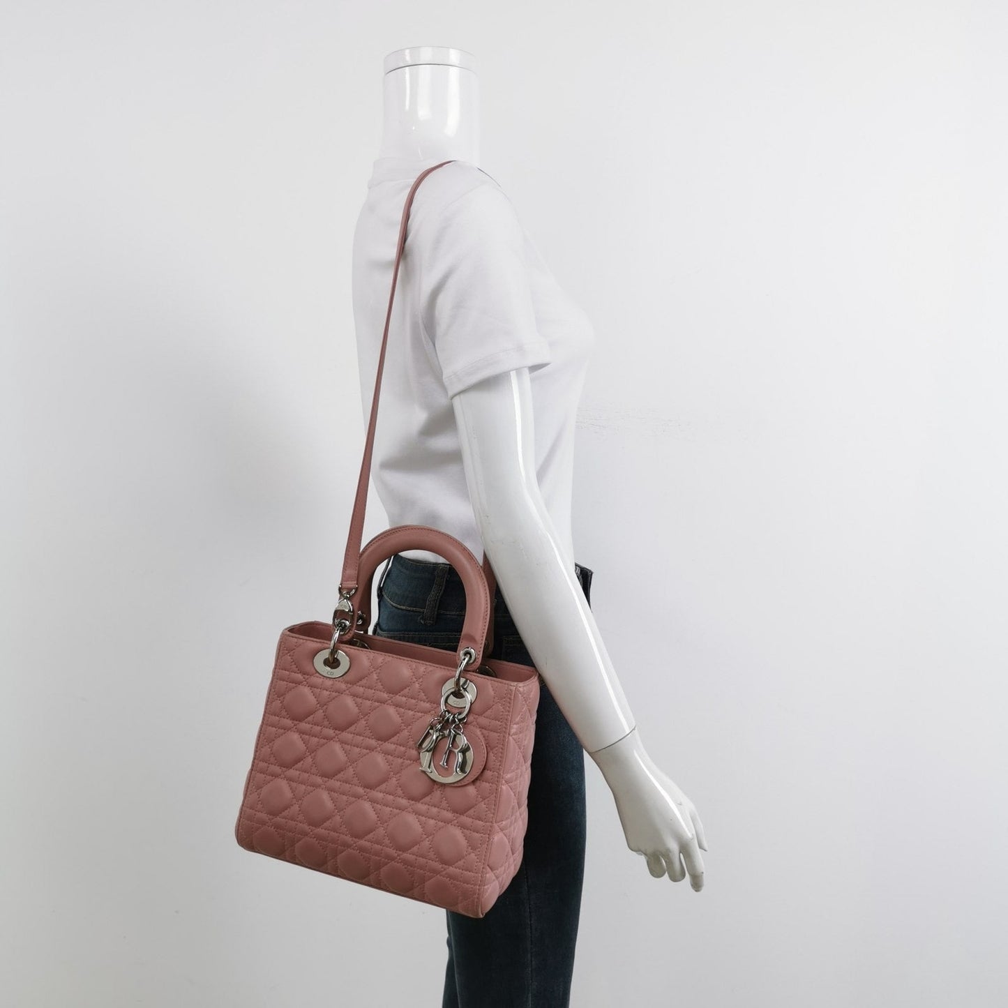 Dior Lady Cannage Handbag Leather Pink Travel Bag