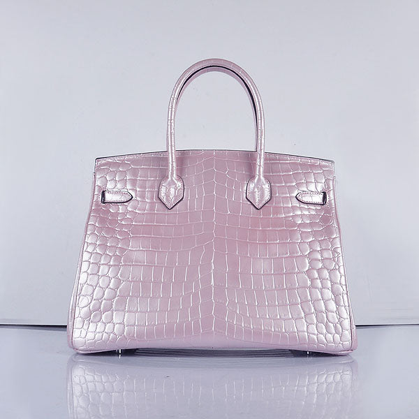 Hermes Luxury Birkin Cm New Crocodile Vein Handbags Pink Silver Travel Bag