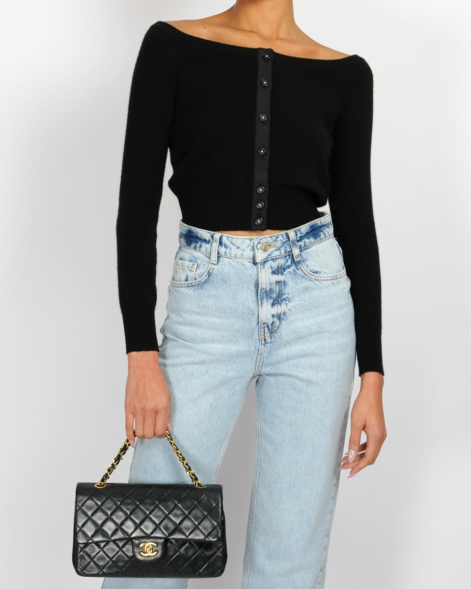 Chanel 95A Black Cashmere Cardigan With Black And White Cc Logo Buttons Size Fr 36 (Uk 8) Bag