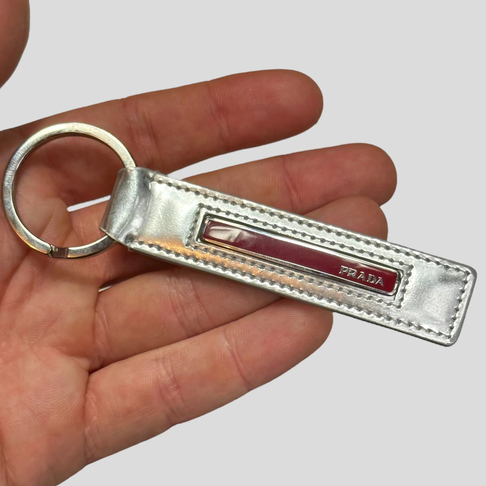 Prada Handbag Sport 00’s Astro Tab Key Ring + Leather Red Jewelry