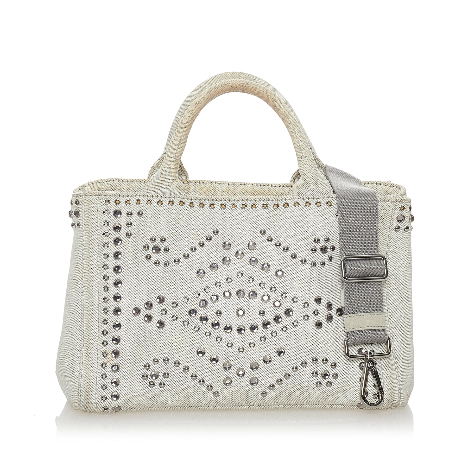 Prada Canapa Studded Satchel Canvas Satchel Bag