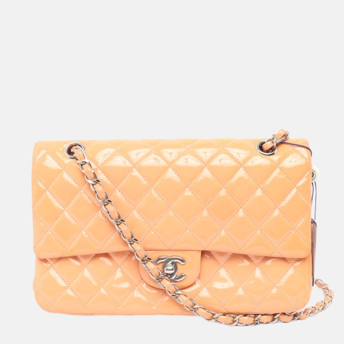 Chanel Classic Flap Patent HW Pink Silver Orange Leather Handbag