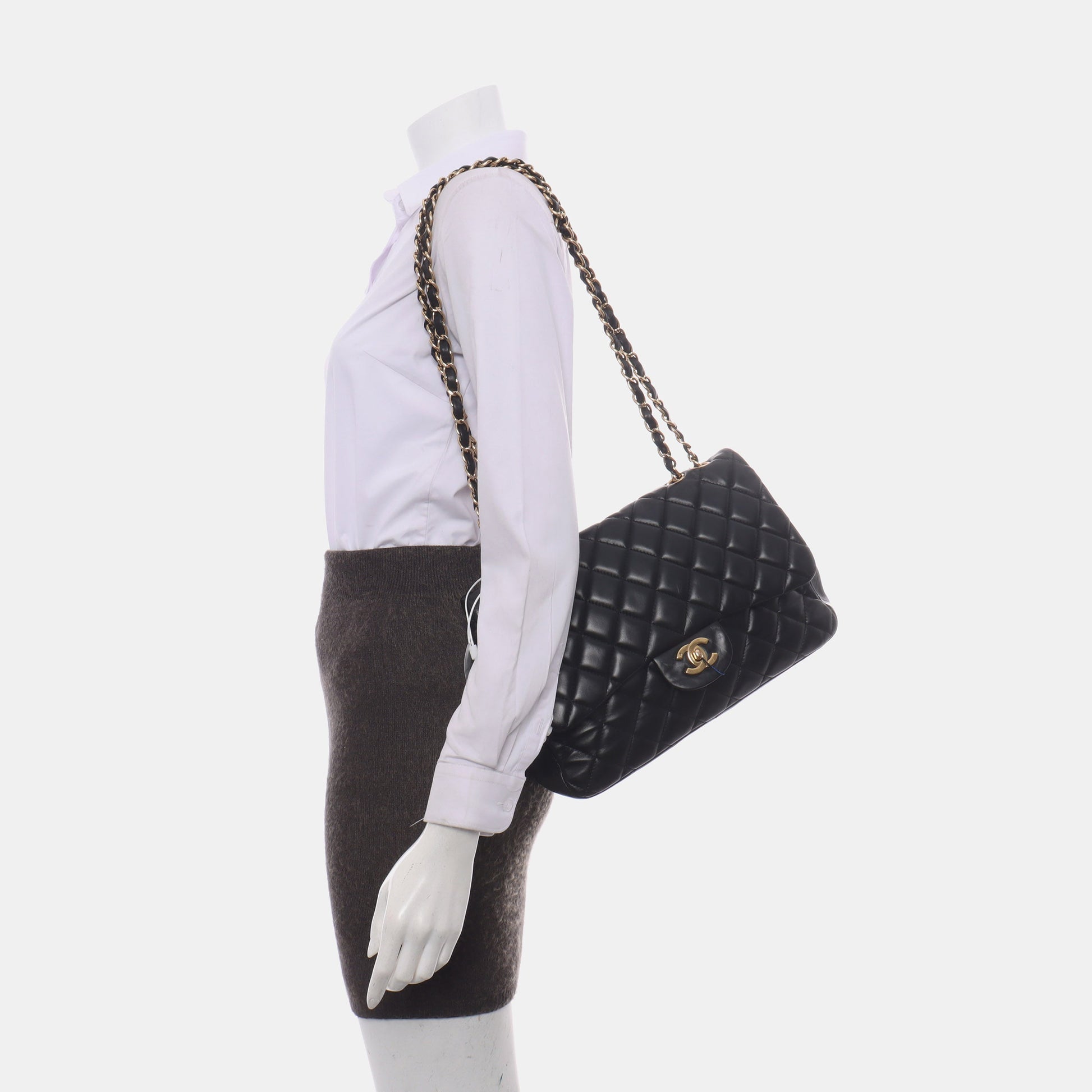 Chanel Classic Flap Jumbo Lambskin Single Flap Black Gold Leather Handbag 4