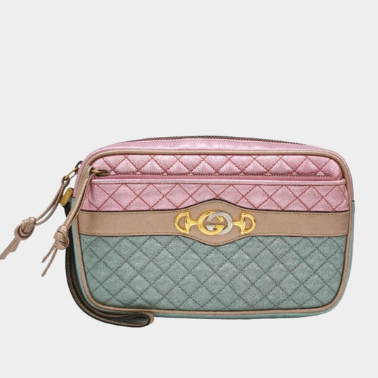 Gucci Teal rsebit Leather Pink Mini Clutch Bag