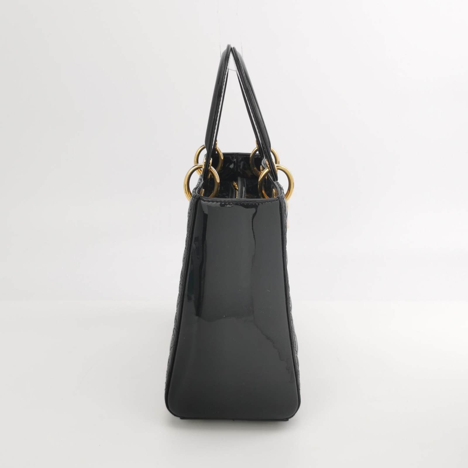 Dior Lady Medium Patent Handbag With Hardware Leather Black Travel Bag