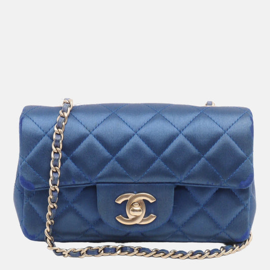 Chanel Classic Flap - Silk Satin Blue Crossbody Bag