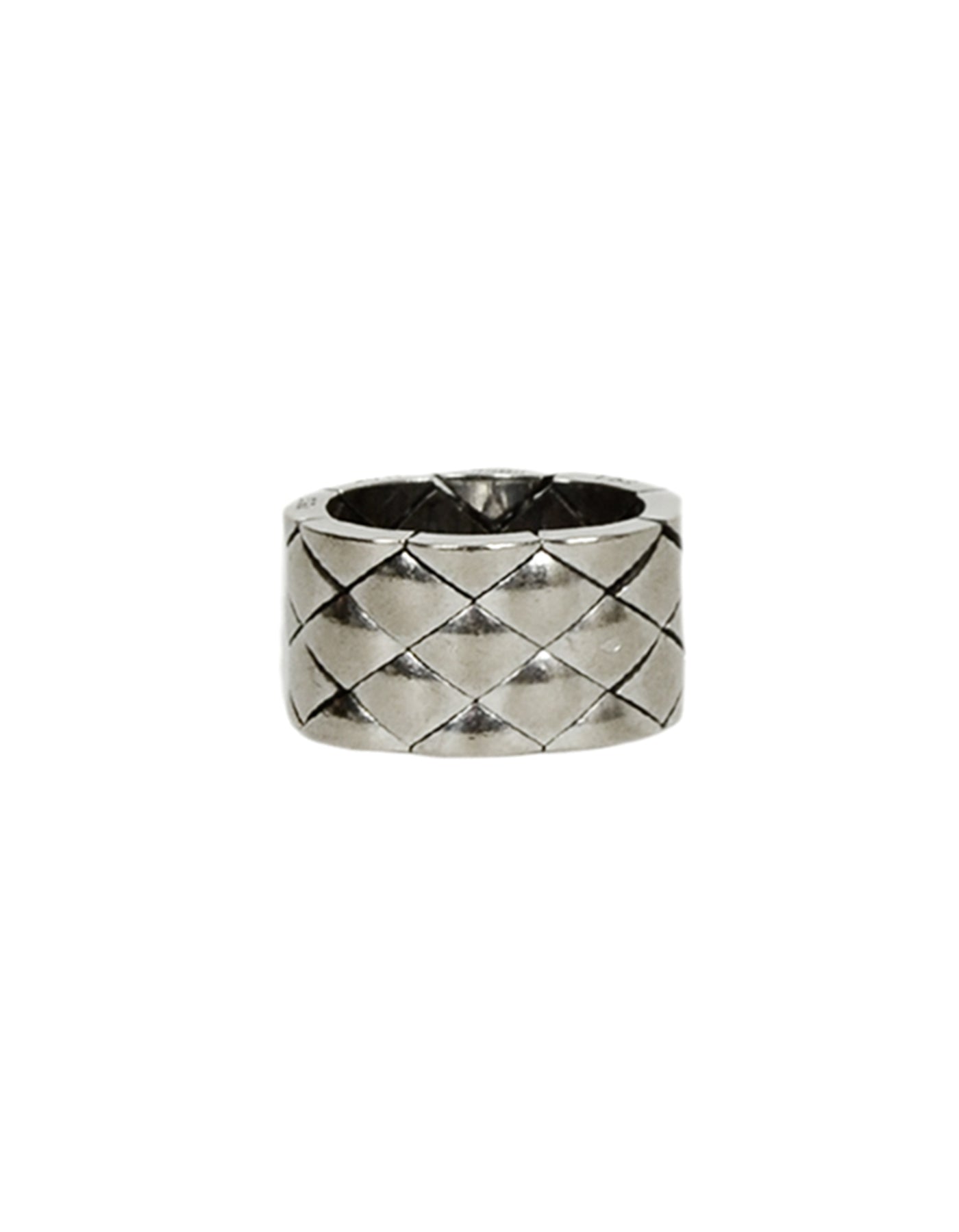 Chanel 18k White Gold Coco Crush Matelasse Thick Band Ring 52/6