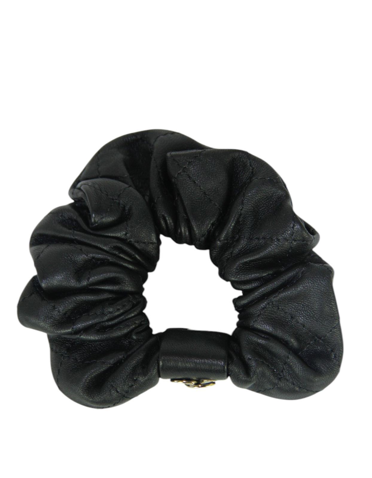 Chanel '21 Black Lambskin Quilted Cc Hair Scrunchie Bag