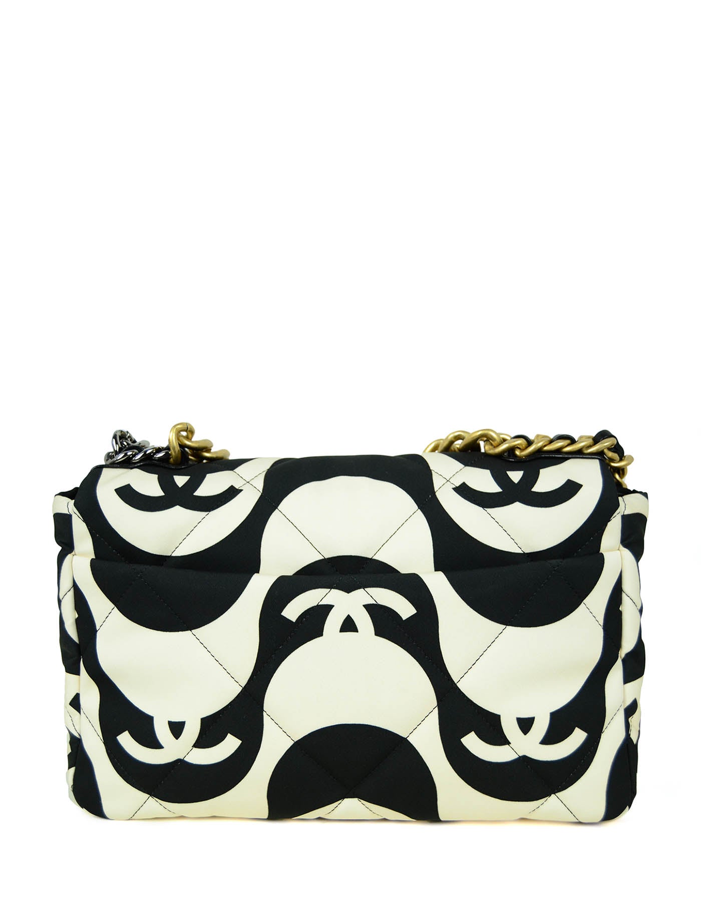 Chanel Black/ Ecru Fabric Cc Printed Large 19 Flap Bag