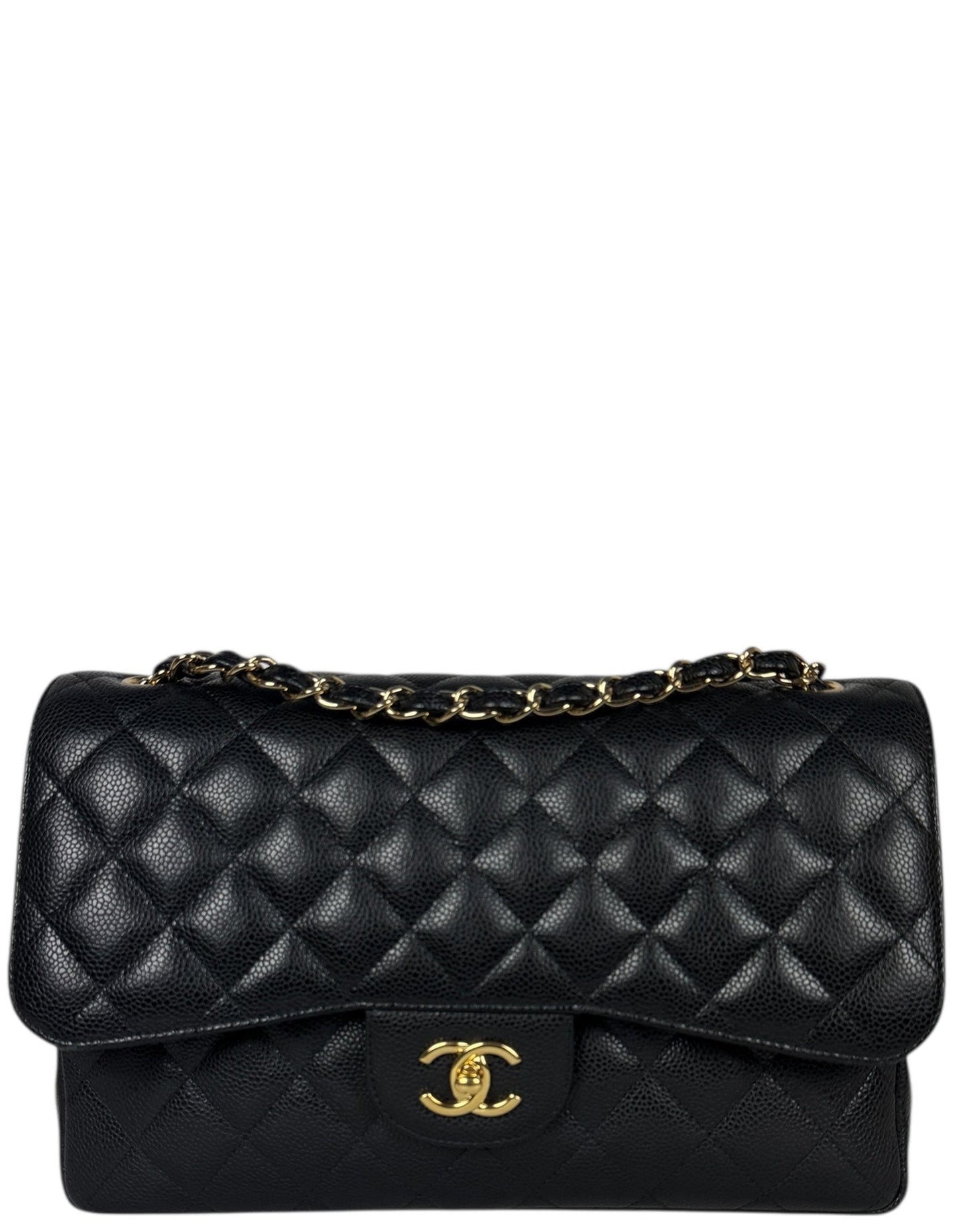 Chanel Black Caviar Leather Double Flap Jumbo Women Shoes