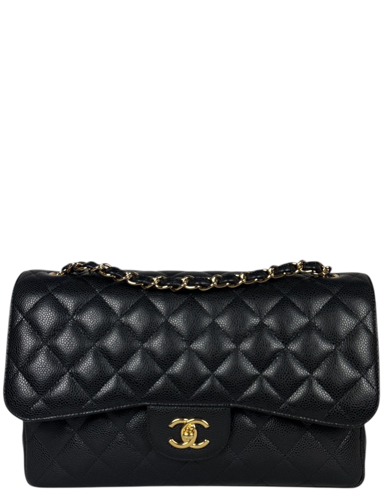 Chanel Black Caviar Leather Double Flap Jumbo Women Shoes