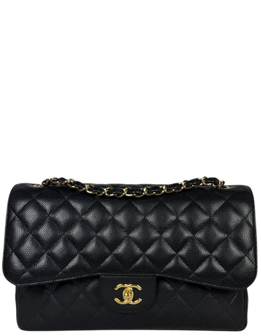 Chanel Black Caviar Leather Double Flap Jumbo Women Shoes