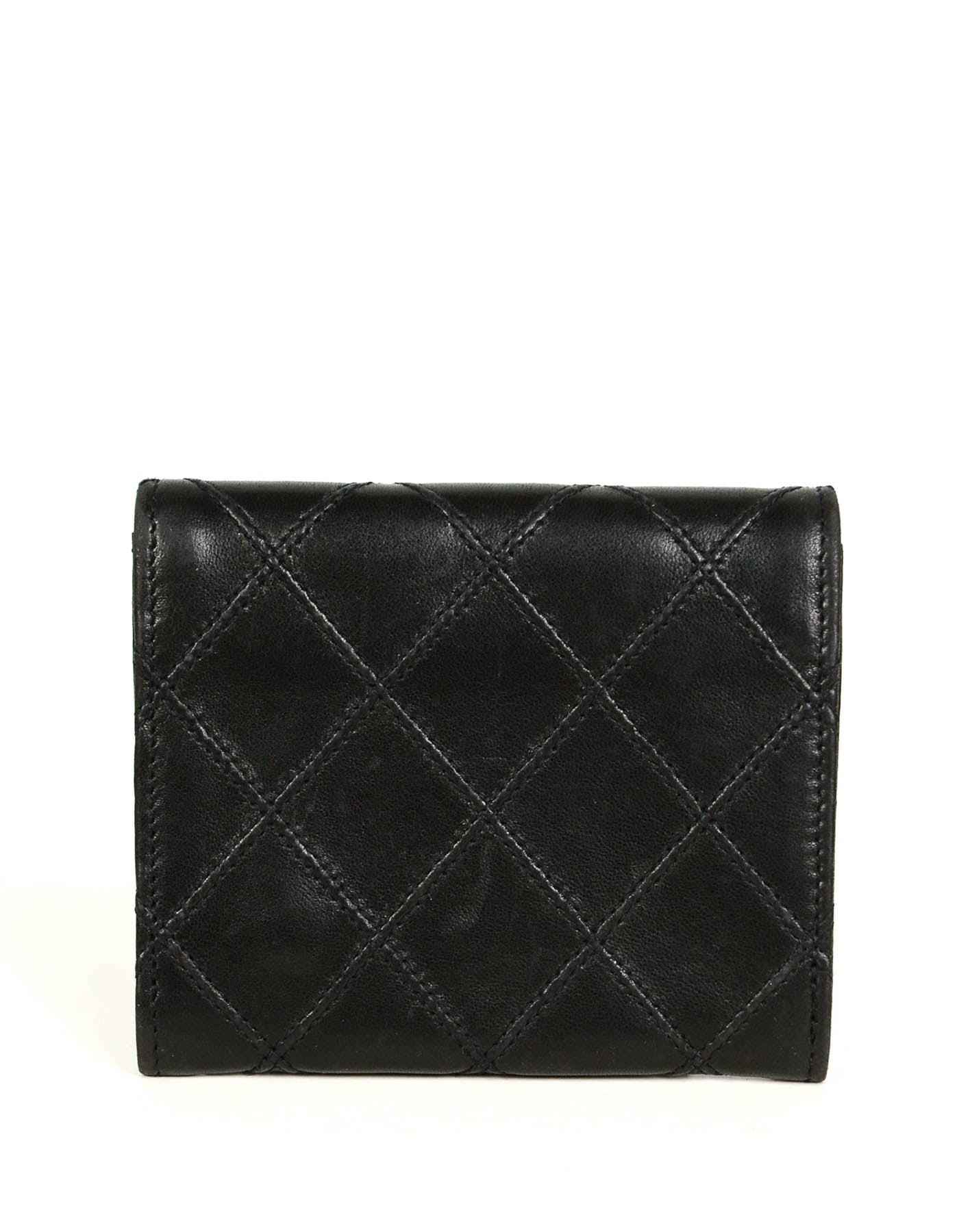 Chanel Black Lambskin Leather Quilted Card Case Bag