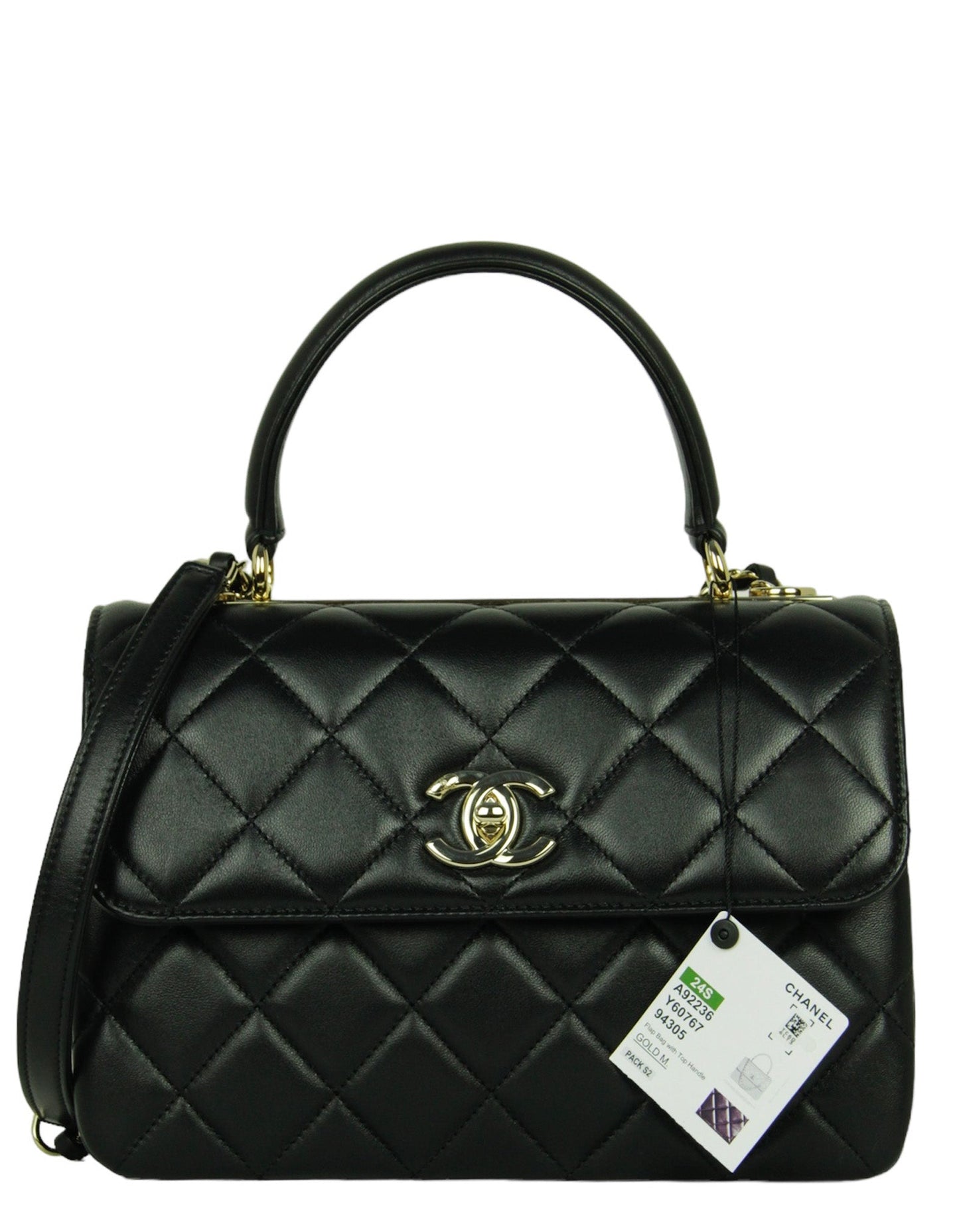 Chanel Nwt Black Lambskin Quilted Trendy Cc Bag