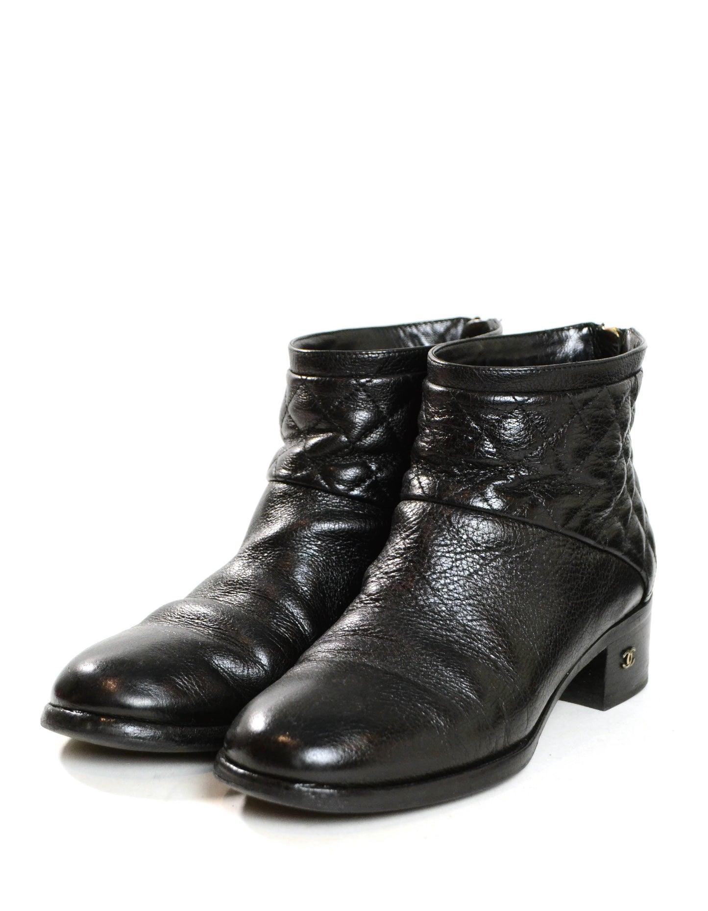 Chanel Black Quilted Leather Ankle Booties Sz 38.5 for Women Women's Shoes