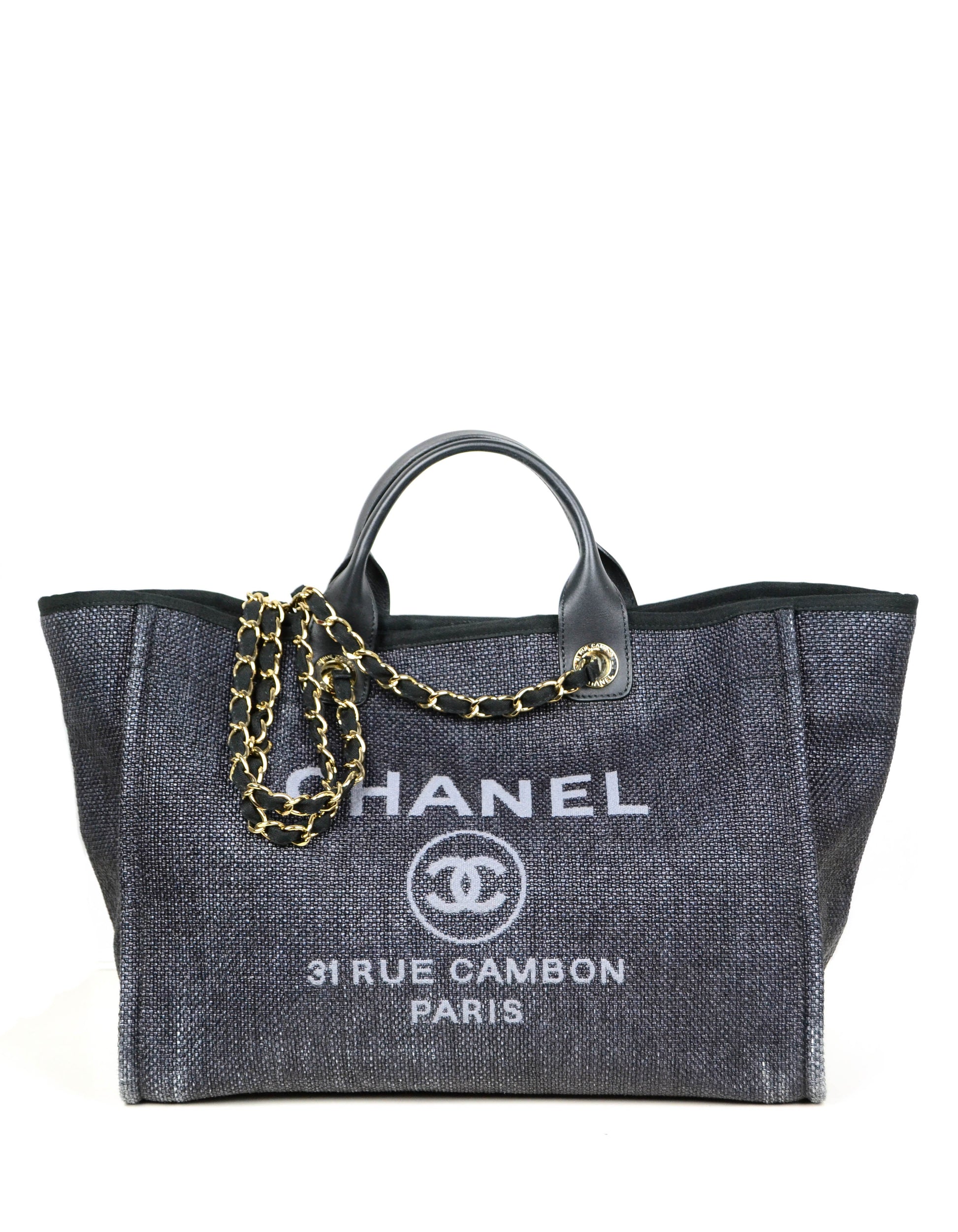 Chanel Black Woven Straw Raffia Medium Deauville Women Shoes