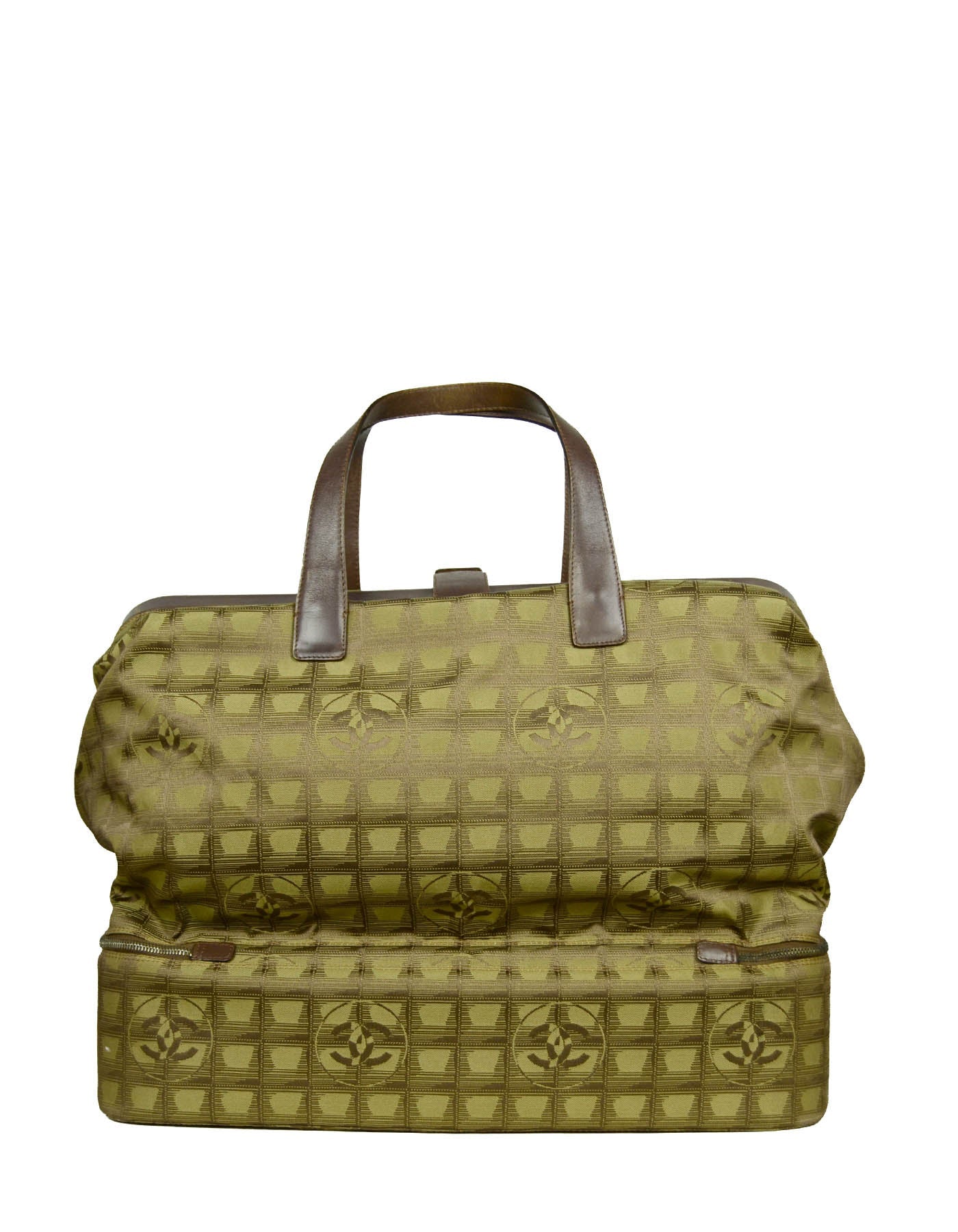 Chanel Khaki Logo Printed Travel Ligne Frame Women Shoes