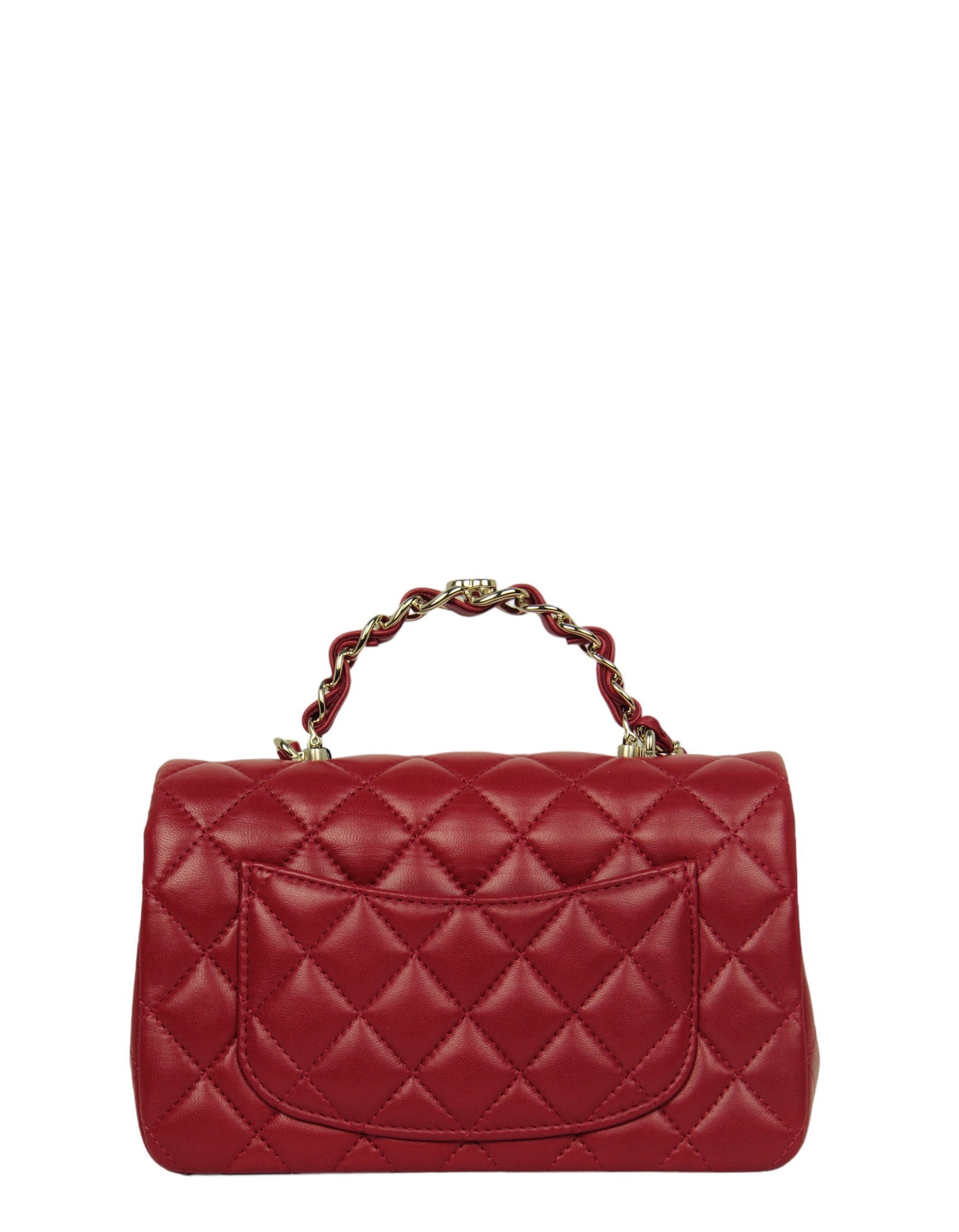 Chanel Nwt Red Lambskin Quilted Mini Top Handle Rectangular Flap Women Shoes