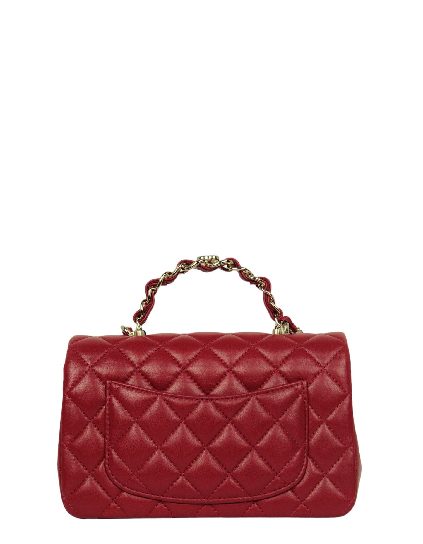 Chanel NWT Red Lambskin Quilted Mini Top Handle Rectangular Flap