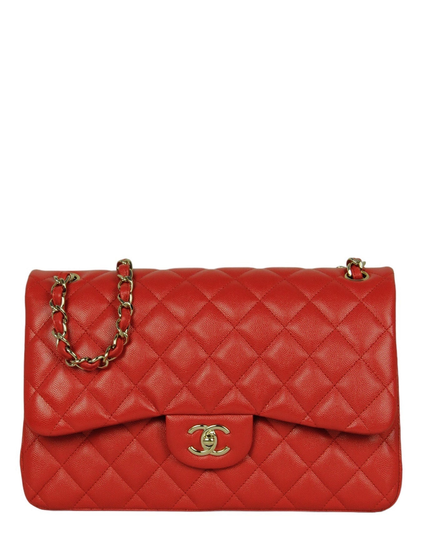Chanel Red Caviar Leather Double Flap Jumbo Women Shoes